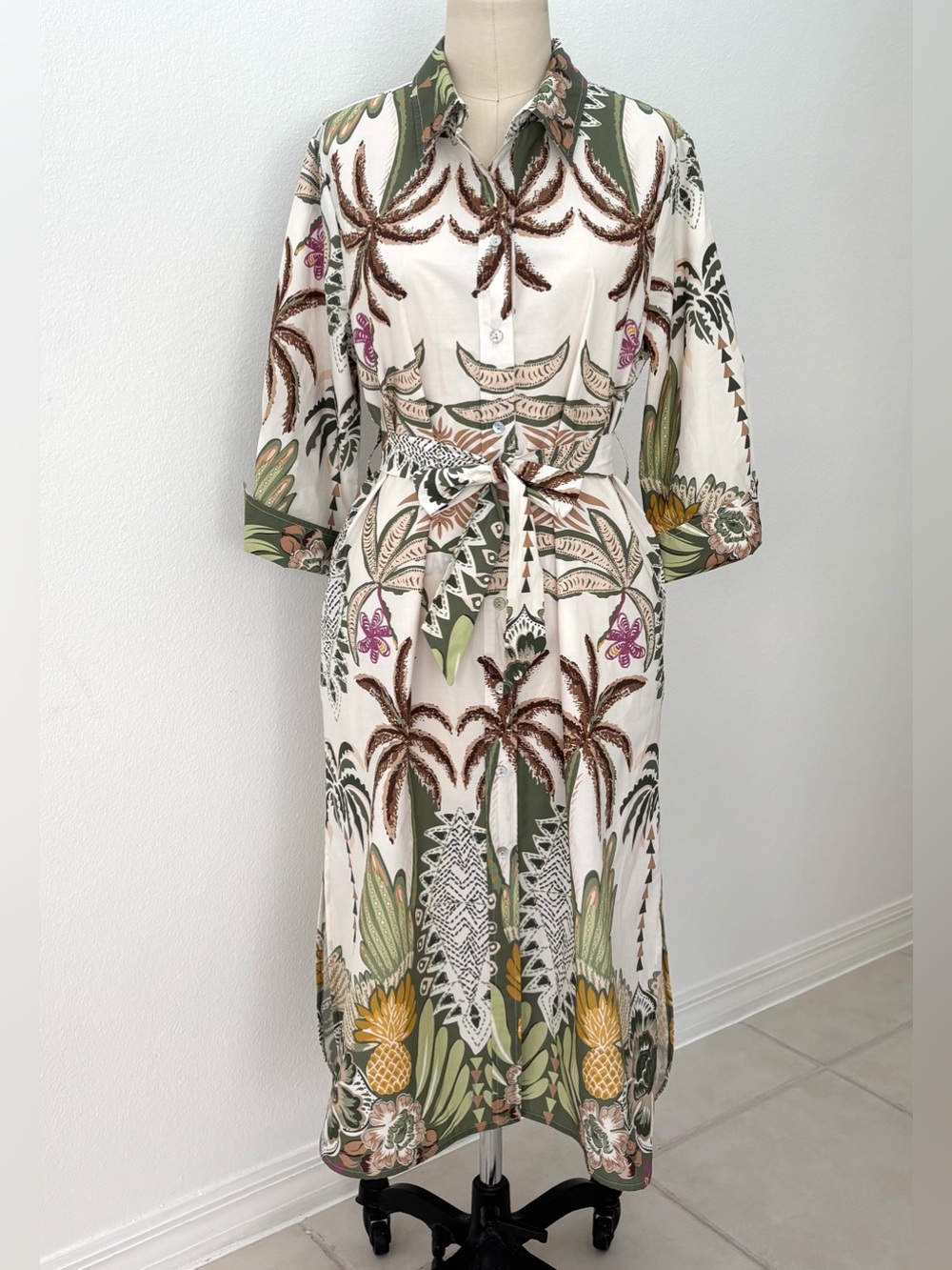 Zenara Woman Paloma Printed Cotton Shirt Dress NWT Tropical Print Relaxed L - Picture 2 of 11